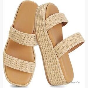 Raffia Platform Wedge Sandals Adjustable Summer Beach Shoes